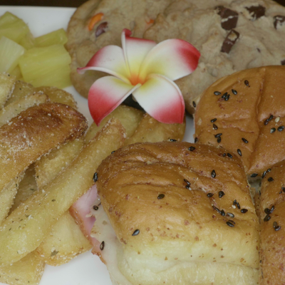 Hawaiian Slider Sandwiches & Garlic and Parmesan Fries
