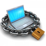 laptop surrounded by chain with lock