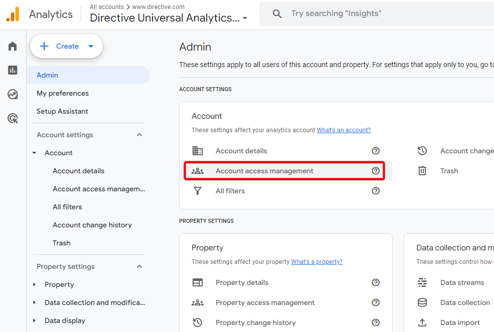 google analytics access account access management