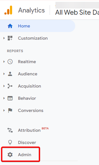 google analytics access navigate to admin panel