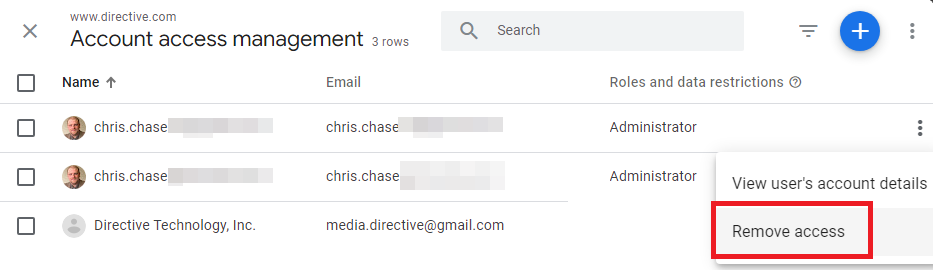 google analytics access remove user