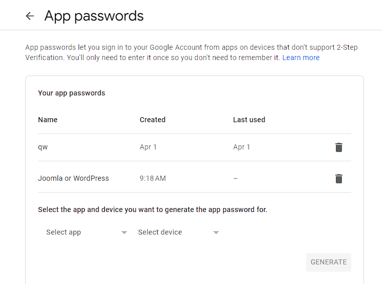 smtp mail joomla wordpress google gmail smtp app passwords