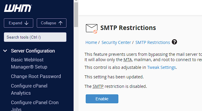 smtp mail joomla wordpress whm cpanel smtp restrictions